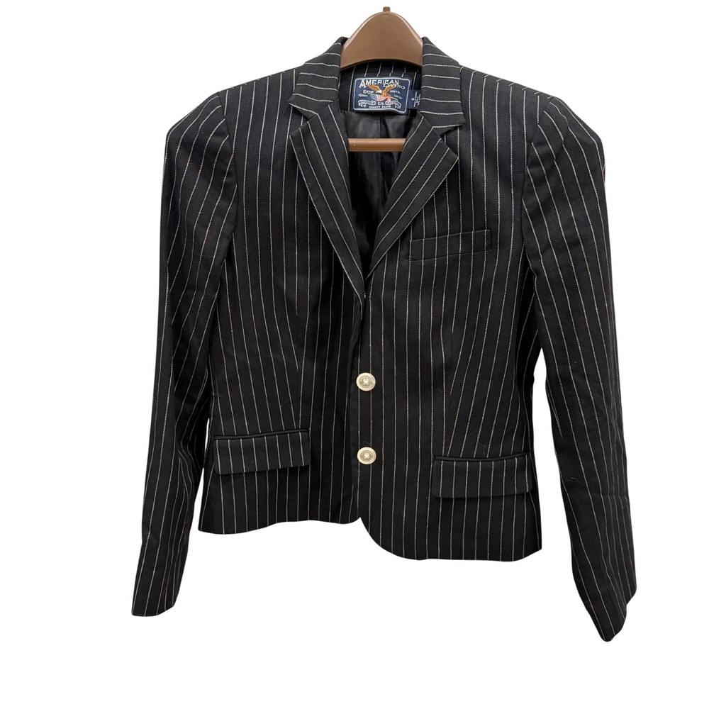 American Living Womens Navy Blue Pinstripe Linen Cotton Blazer Jacket Size 6